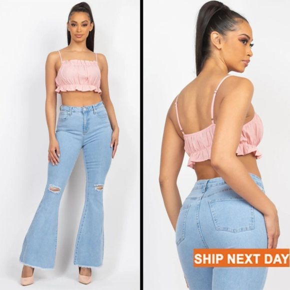 Ruffled Sleeveless Crop Top - Crop top - Top - Blouse - Summer top - Picture 1 of 5